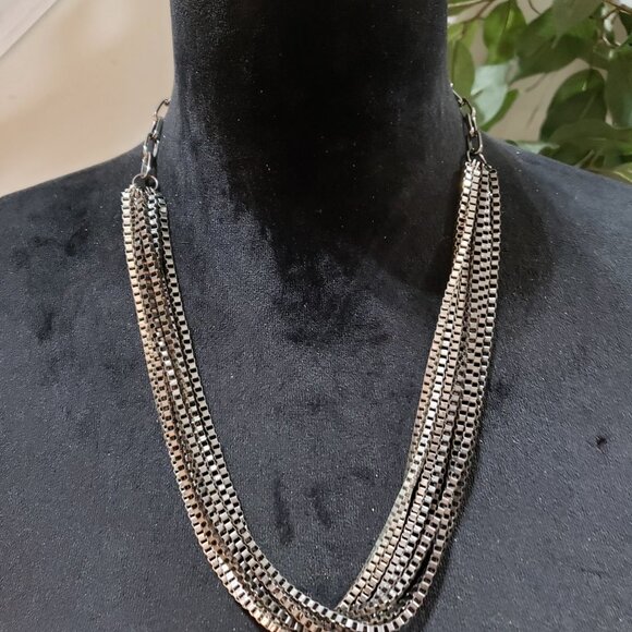 Womens Fashion Silver Tone Box Chain Multi Strand Necklace with Lobster Clasp - Picture 3 of 7